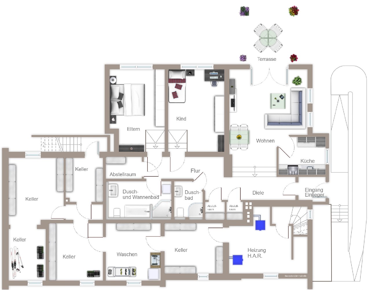 Grundriss Kellergeschoss + Einlieger